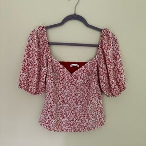 Abercrombie Puff Sleeve Cropped Top | Size M | Red White Floral